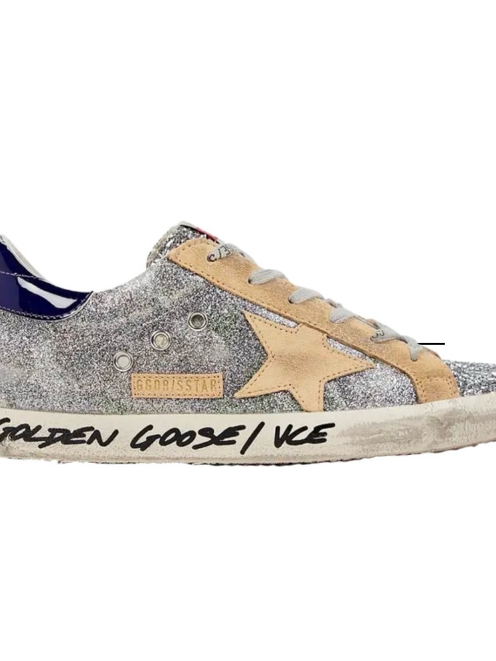Golden Goose Silver Glitter & Tan Star Sneakers Size 9 lightly worn